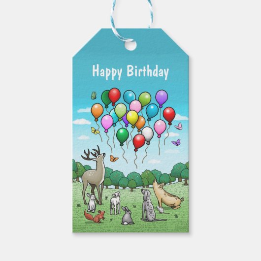 Tiere mit Luftballons Geschenkanhänger (Vorderseite)