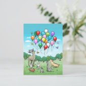 Tiere mit Luftballons Postkarte (Stehend Vorderseite)