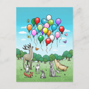 Tiere mit Luftballons Postkarte
