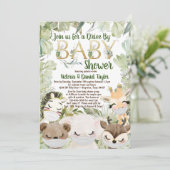 Tiere mit Maske Geschlecht neutrale Covid Baby Dus Einladung (Stehend Vorderseite)