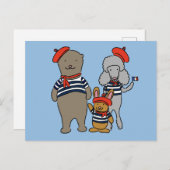 Tiere mit niedlichem Cartoon, die französische Kle Postkarte (Vorne/Hinten)