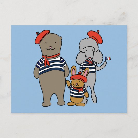 Tiere mit niedlichem Cartoon, die französische Kle Postkarte (Vorderseite)