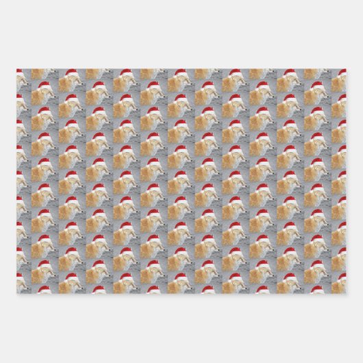 Tiere mit roten Weihnachtsmannmützen Urlaub Geschenkpapier Set (Vorderseite 2)