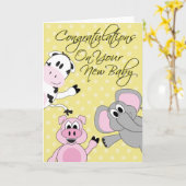 Tiere - Neue Baby-Grußkarte Karte (Gelbe Blume)