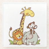 Tiere niedlicher Cartoon - Giraffe, Löwe und Affe Glasuntersetzer