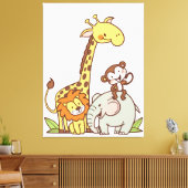 Tiere niedlicher Cartoon - Giraffe, Löwe und Affe Leinwanddruck (Insitu (Wohnzimmer))
