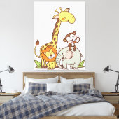 Tiere niedlicher Cartoon - Giraffe, Löwe und Affe Leinwanddruck (Insitu (Schlafzimmer))