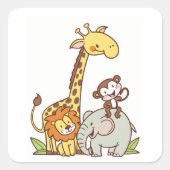 Tiere niedlicher Cartoon - Giraffe, Löwe und Affe Quadratischer Aufkleber (Vorderseite)