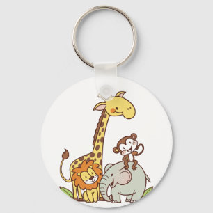 Tiere niedlicher Cartoon - Giraffe, Löwe und Affe Schlüsselanhänger