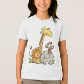 Tiere niedlicher Cartoon - Giraffe, Löwe und Affe Tri-Blend Shirt (Vorderseite)