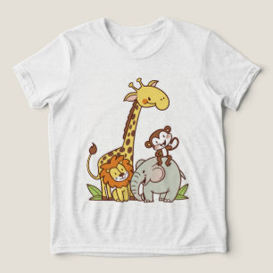 Tiere niedlicher Cartoon - Giraffe, Löwe und Affe Tri-Blend Shirt