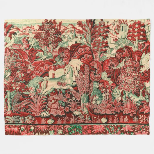 TIERE, PFERDE, HOLZ, Rot, Grün Fleecedecke (Vorderseite (Horizontal))