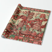 TIERE, PFERDE, HOLZ, Rot, Grün Geschenkpapier (Ungerollt)