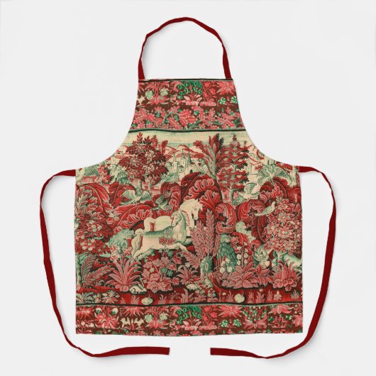 TIERE, PFERDE, HOLZ, Rot, Grün Schürze (Vorderseite)