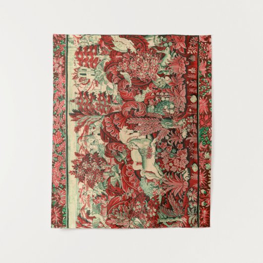 TIERE, PFERDE, HOLZ, Rot, Grün Wandteppich (Vorderseite)