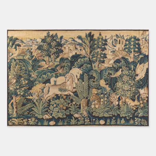 TIERE, PFERDE, HOLZBLUTTEN GESCHENKPAPIER SET (Vorderseite)