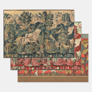 TIERE, PFERDE, HOLZBLUTTEN  GESCHENKPAPIER SET