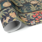 TIERE, PFERDE, HOLZGEBÄUDE, blaugrüne Blüten Geschenkpapier (Rolleneckpunkt)