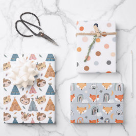 Tiere Punkte und Rainbows Geschenkpapier Set