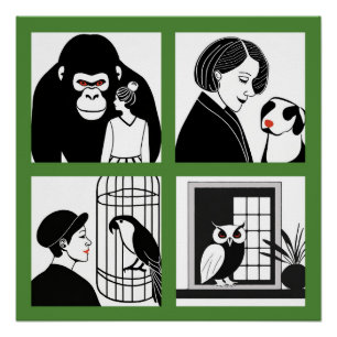 Tiere Quartett Glossy Poster