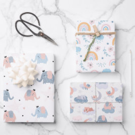 Tiere, Regenbogen und Blume Geschenkpapier Set