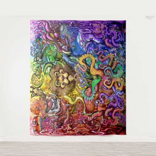 Tiere Regenbogenbänder Wandteppich (Vorderseite)