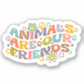 Tiere sind unsere Freunde, Retro Vegan Aufkleber (Vorderseite)