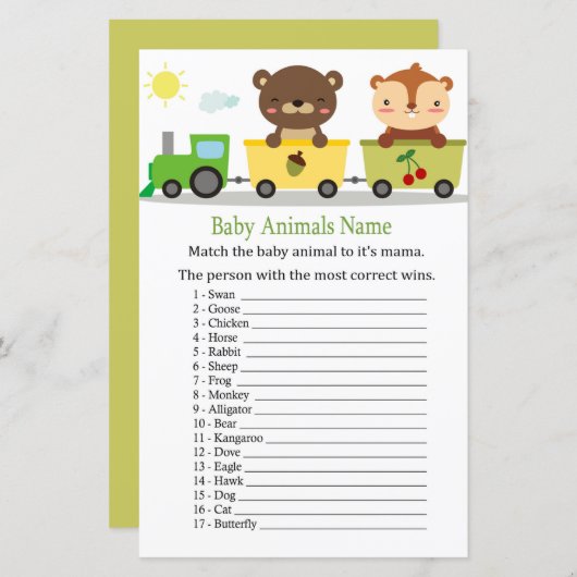 Tiere trainieren Baby Animals Name Game (Vorne/Hinten)