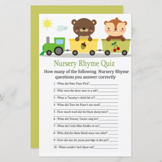 Tiere trainieren Kinderzimmer Rhyme Quiz Babydusch (Vorne/Hinten)