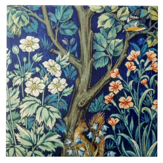 Tiere und Blume, Wald, William Morris Fliese (Vorderseite)