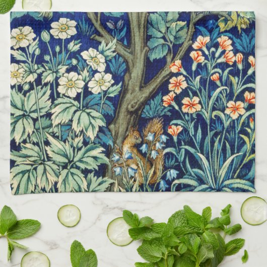 Tiere und Blume, Wald, William Morris Geschirrtuch (Gefaltet)