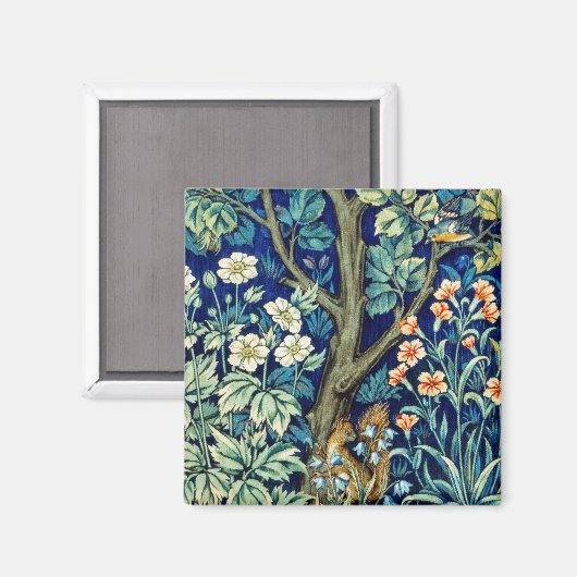 Tiere und Blume, Wald, William Morris Magnet (Vorderseite/Rückseite)