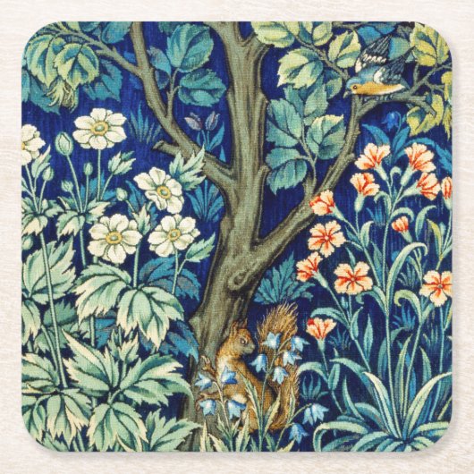 Tiere und Blume, Wald, William Morris Rechteckiger Pappuntersetzer (Vorderseite)