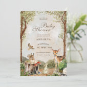 Tiere und braun-grüne Wasserfarbendusche Einladung (Stehend Vorderseite)