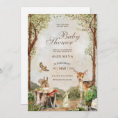 Tiere und braun-grüne Wasserfarbendusche Einladung (Vorne/Hinten)