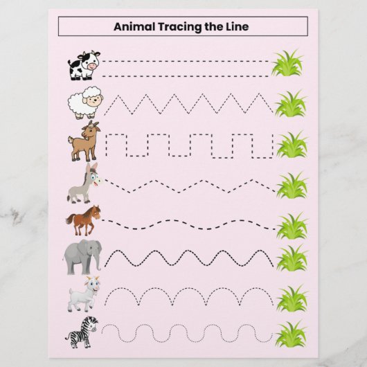Tiere verfolgen das Line Worksheet for Kids Flyer (Vorne)