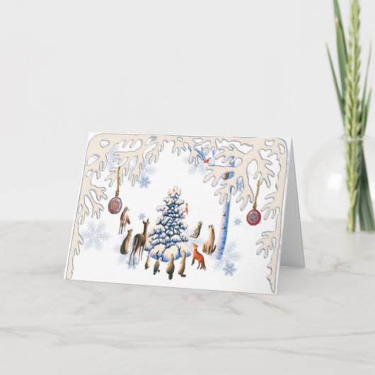 Tiere Weihnachtsbaum Feiertagskarte (Vorderseite)
