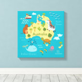 Tiere Weltkarte von Australien für Kinder Leinwanddruck (Insitu (Holzboden))