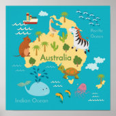 Tiere Weltkarte von Australien für Kinder Poster (Vorne)
