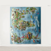 Tiere Weltkarte Wandteppich (Vorderseite)