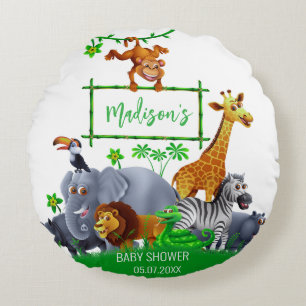 Tiere Wild One Jungle Grünpflanzen Safari Kinder B Rundes Kissen