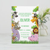 Tiere Wild-One-Jungle-Safari Für Kinder Einladung (Stehend Vorderseite)