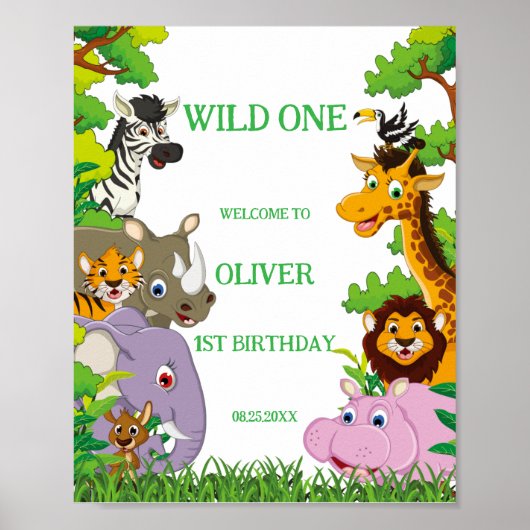 Tiere Wild-One-Jungle-Safari Für Kinder Poster (Vorne)