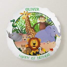 Tiere Wild-One-Jungle-Safari Für Kinder Rundes Kissen