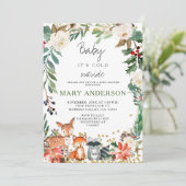 Tiere Winter Forest Woodland Babydusche Einladung (Stehend Vorderseite)