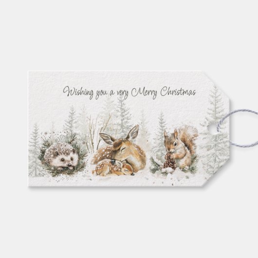 Tiere Winterwald Weihnachten Geschenkanhänger (Vorderseite (Horizontal))