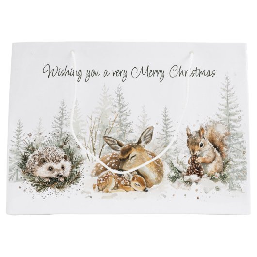 Tiere Winterwald Weihnachten Große Geschenktüte (Vorderseite)