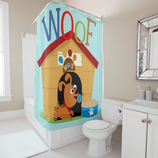 Tiere Woof Hund in Doghouse Puppy Duschvorhang (Beispiel)