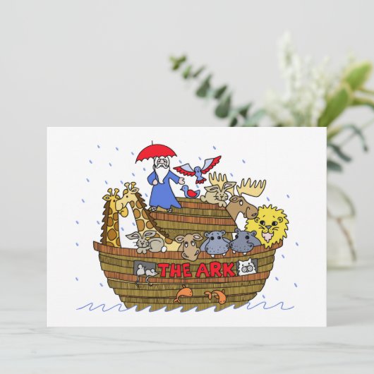 Tiere Zwei von zwei auf Noahs Arche Einladung (Stehend Vorderseite)