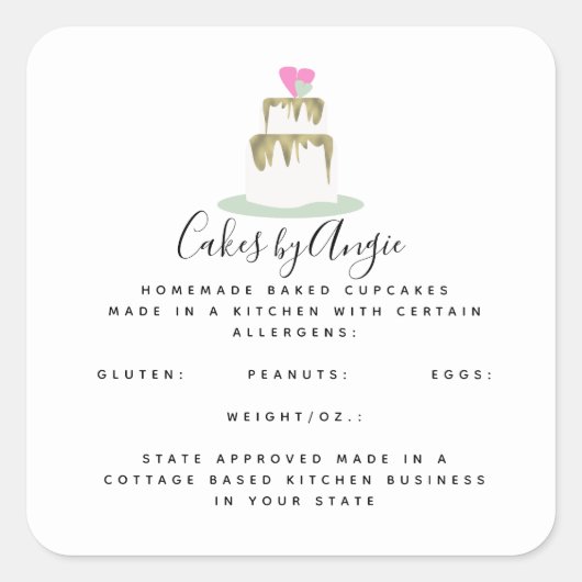Tiered Cake-Logos, selbst für Lebensmittelunterneh Quadratischer Aufkleber (Vorderseite)